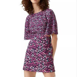 French Connection Bethany Verona Crepe Mini Dress, Purple Meadow Multi